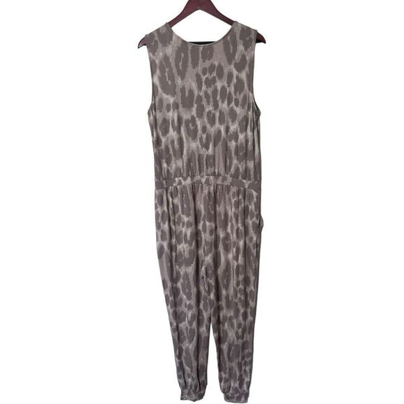 G By Giuliana Leopard Print Sleeveless Jersey Wrap Jumpsuit Beige Size Large - Picture 10 of 15